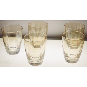 5 Lowball Amber gold Lusterware Etch Circle Glasses Drinking Polka Dot Drinkware